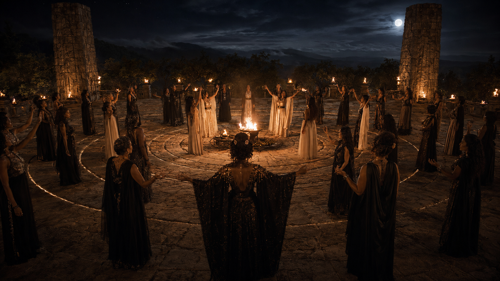 Comunidade reunida no Templo dos Três Círculos.